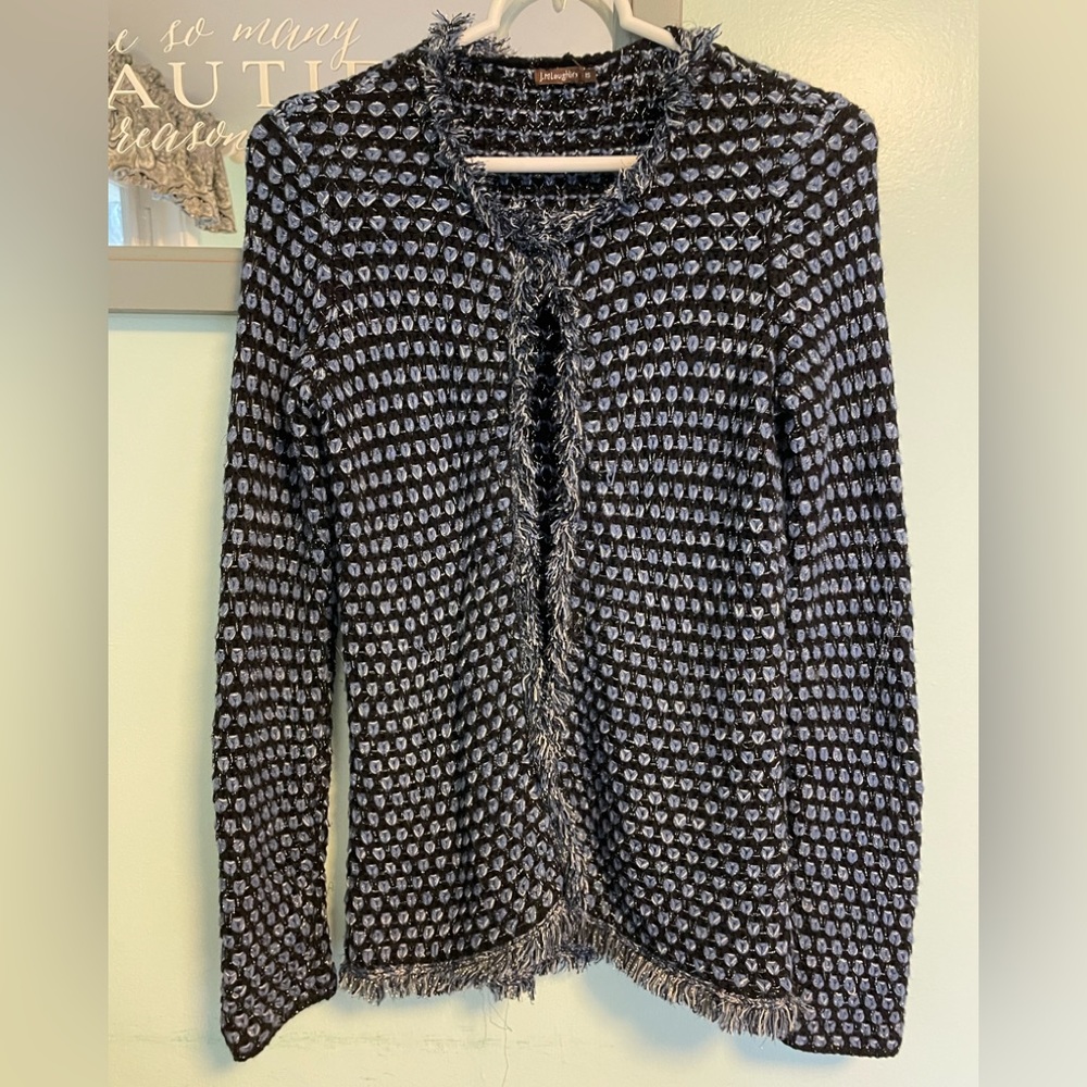 J. McLaughlin basket weave fringed cardigan size XS